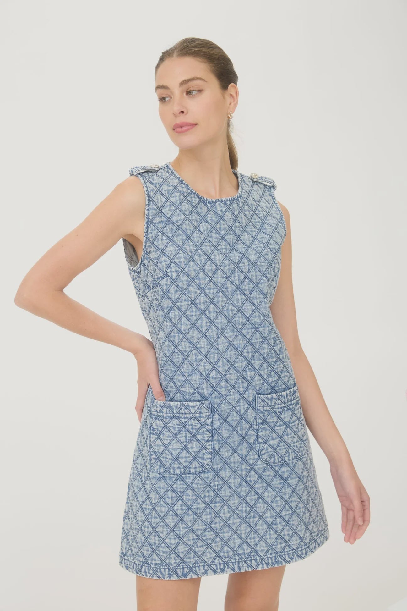 Quilted Denim Short Dress SP0984 Denim / M