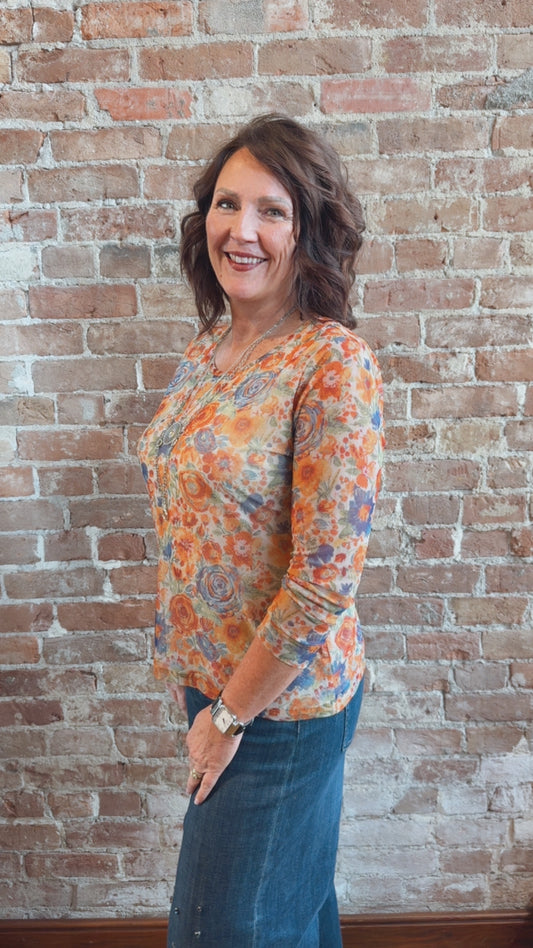 Printed Mesh L/S Top 194593