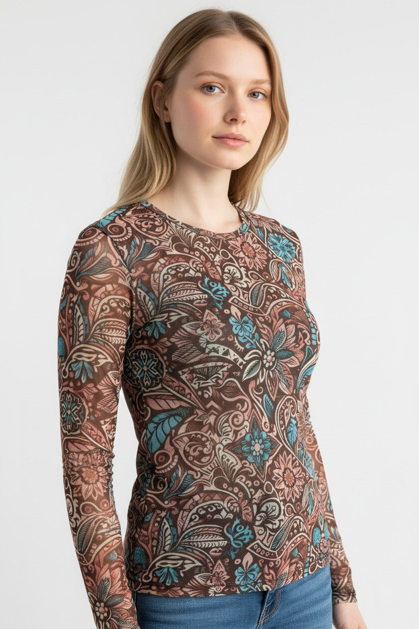 Printed Mesh L/S Top 194593