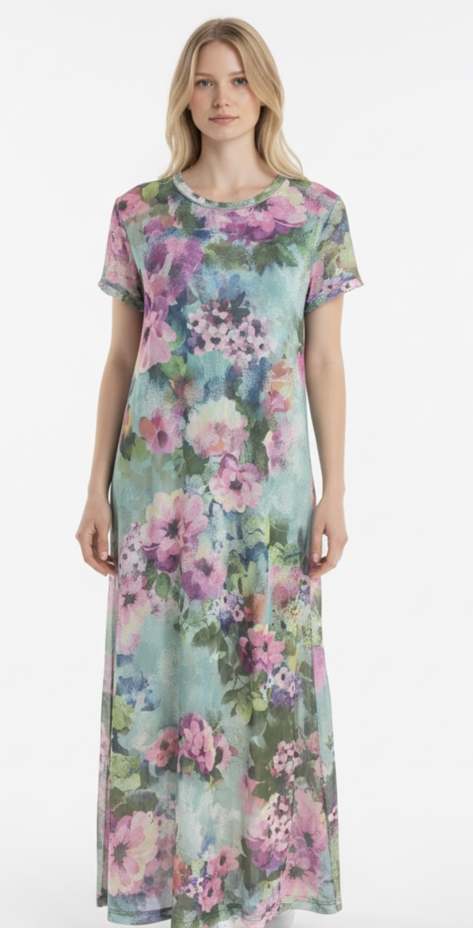 Short Sleeve Mesh Maxi Dress-Magnolia Mead T33626-3