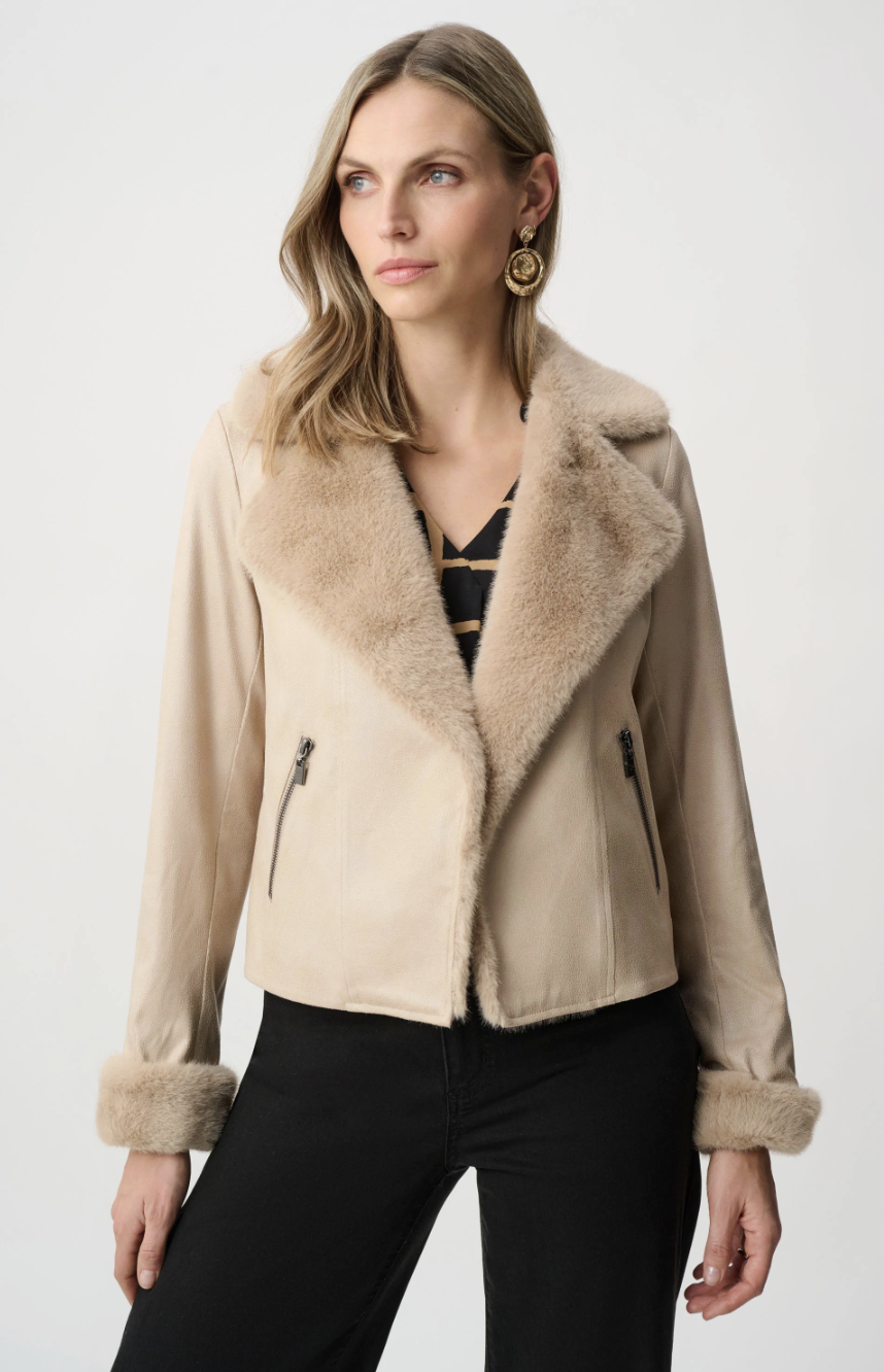 Foiled Faux Suede Jacket With Faux Fur Collar 263909