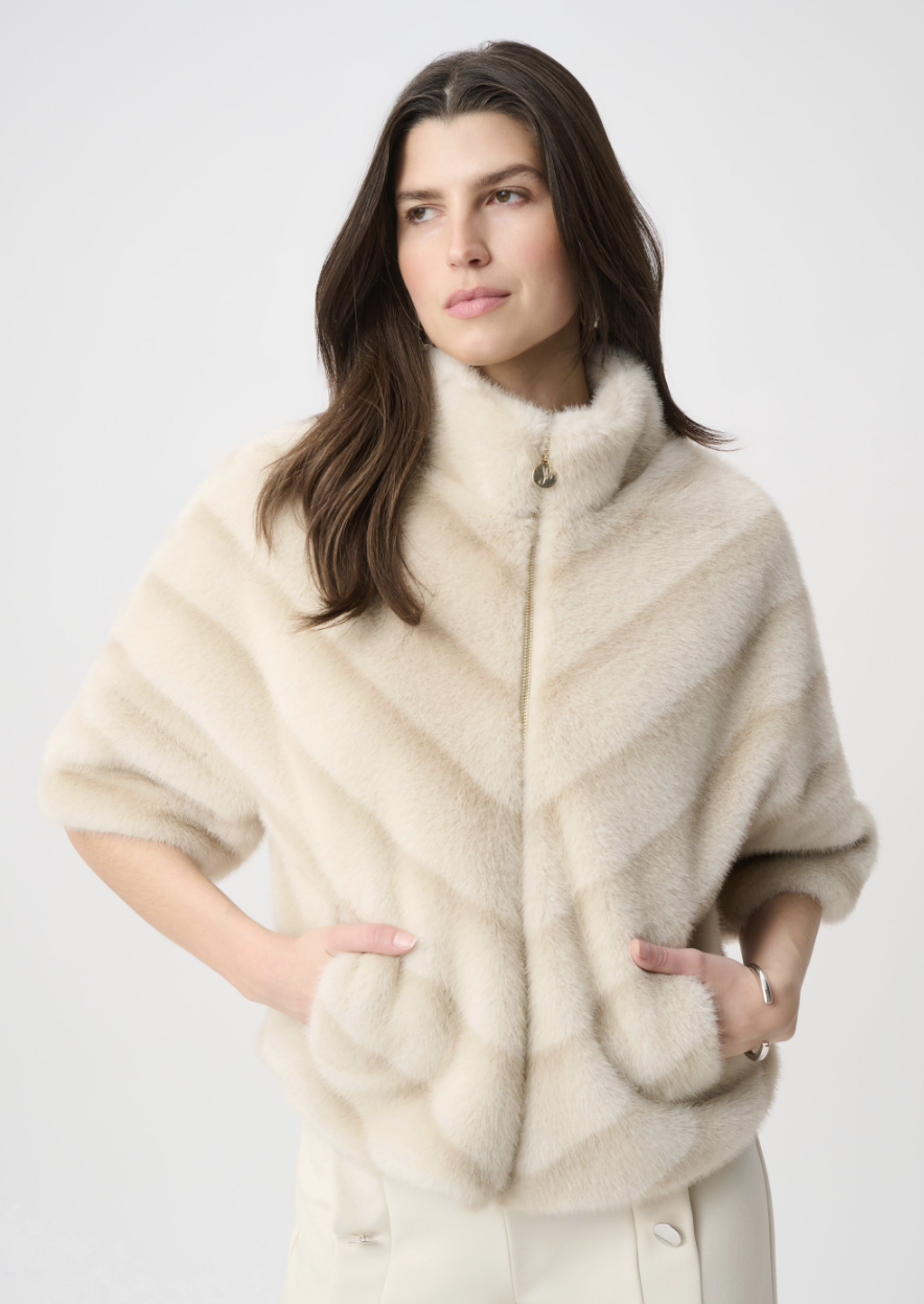 Chevron Print Faux Fur Jacket 264946