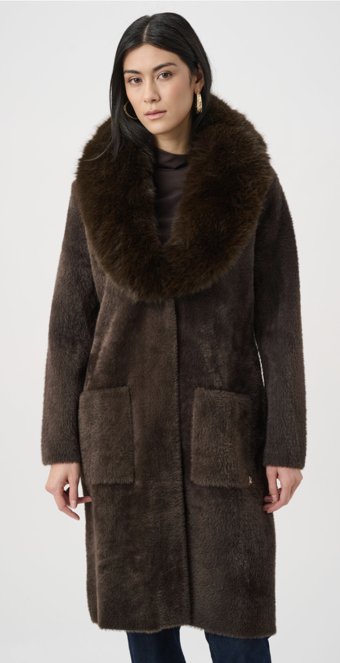 Feather Yarn Knit Coat With Detachable Faux Fur Collar 263973