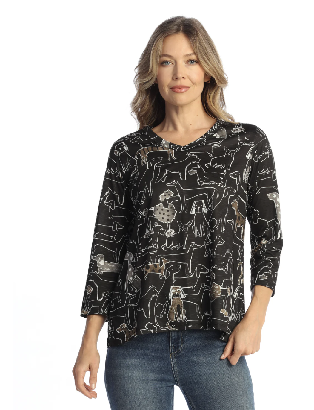 Paw Pals Poly Spandex 3/4 Slv V-Neck Top PS7-2119