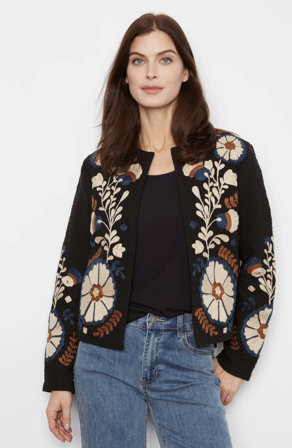 Edge to Edge Embroidered Cotton Basketweave Collarless Jacket C6368RP