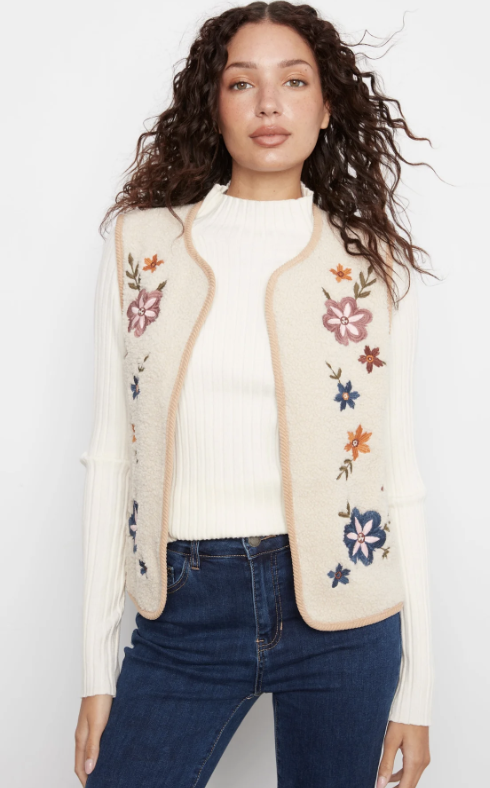Sherpa/Suede Reversible Vest With Embroidery C6438