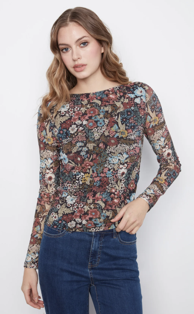 Mesh Boat Neck Top Lined At Body C1409RPK