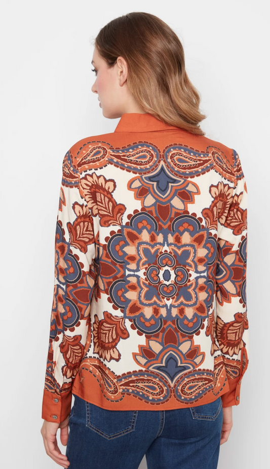 Placement Print Long Sleeve Button-Up Shirt C4721