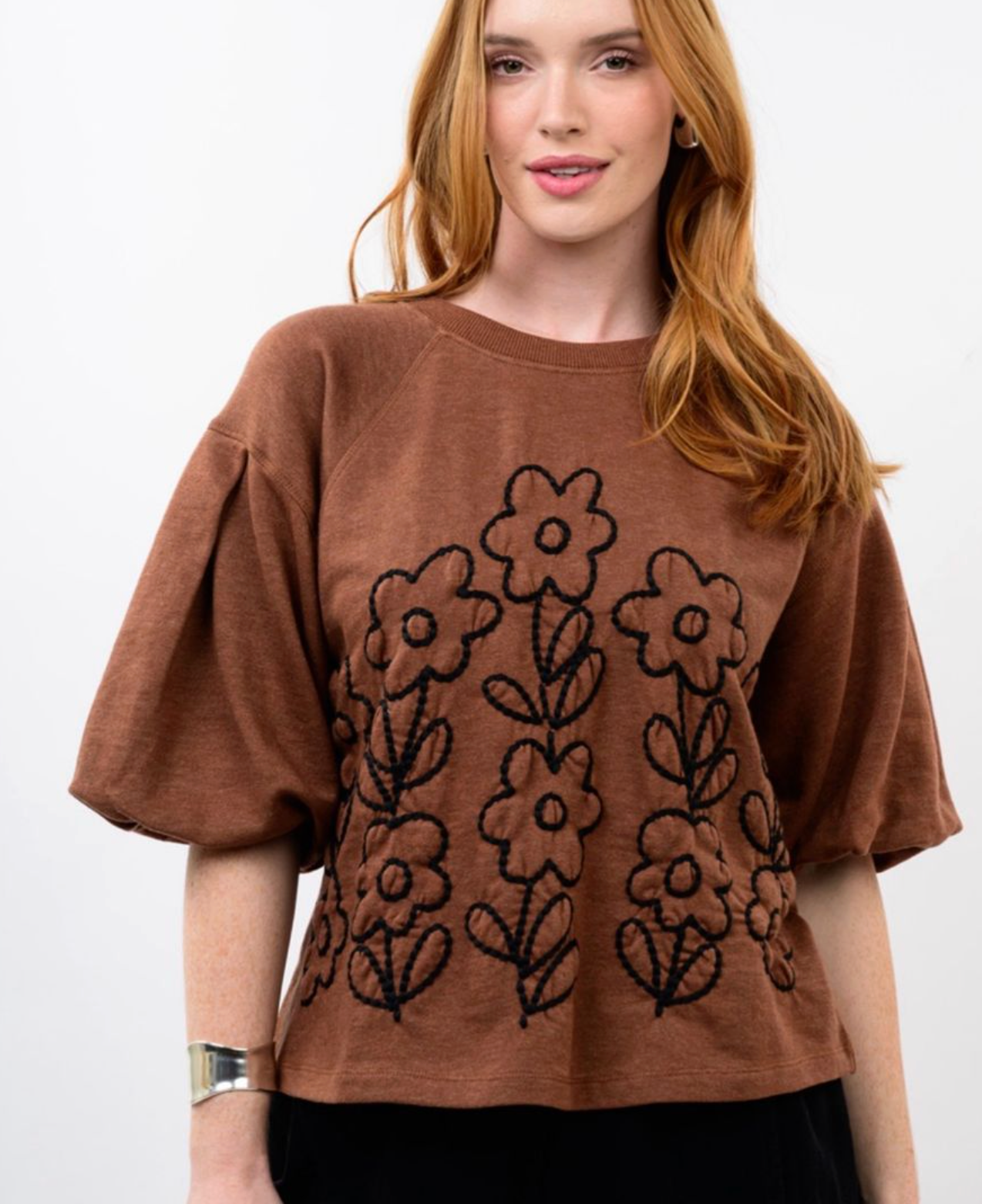 French Terry Crewneck W/Floral Design 921014