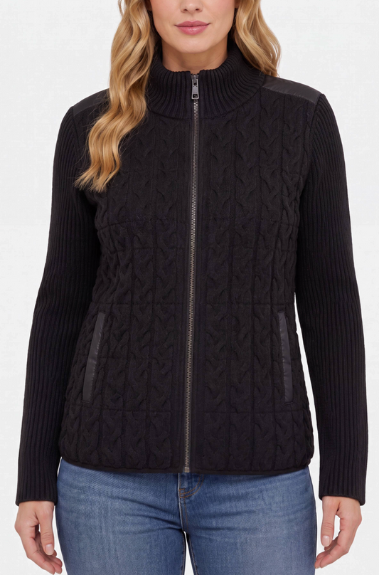 Long Slv Zip Front Quilted Sweater Jacket LM1D70SR37
