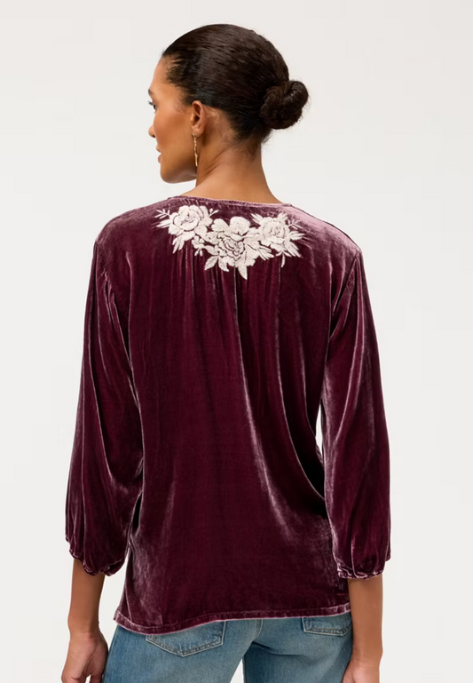 Split Neck Velvet Blouse Olenna J11626-9