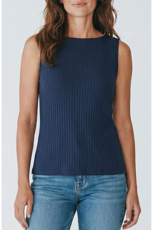 Sleeveless Boat Neck Ribbed Knit Top LM8747K61