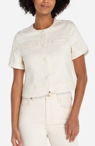 Collarless Short Sleeve Cropped Jacket LM1C58QE8