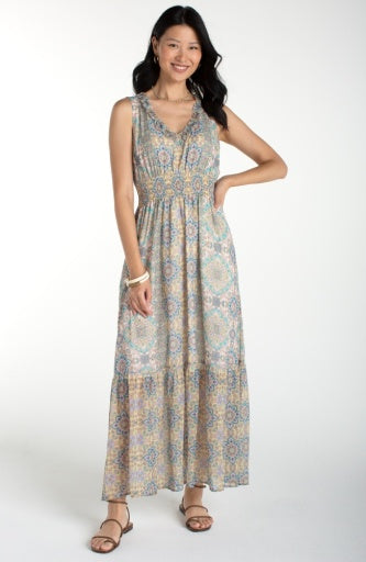 Sleeveless Smocked Waist Woven Maxi Dress LMD032PCP58
