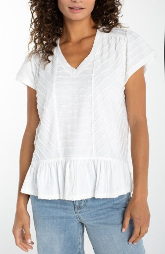 Short Sleeve V Neck Knit Top W/ Miter Detail LM8J87KB22
