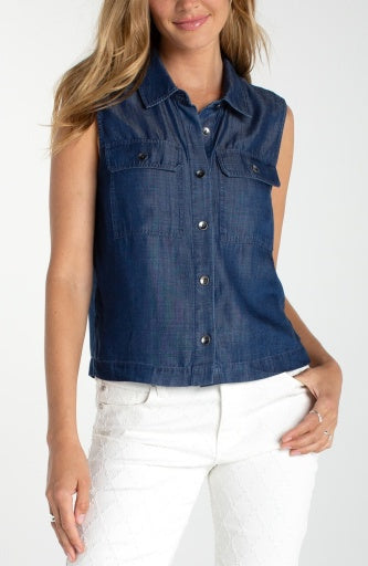 Sleeveless Button Top with Pockets LM8K79Y47