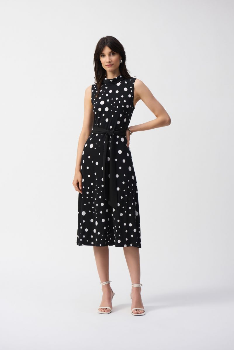 Silky Knit Dot Print Fit And Flare Dress