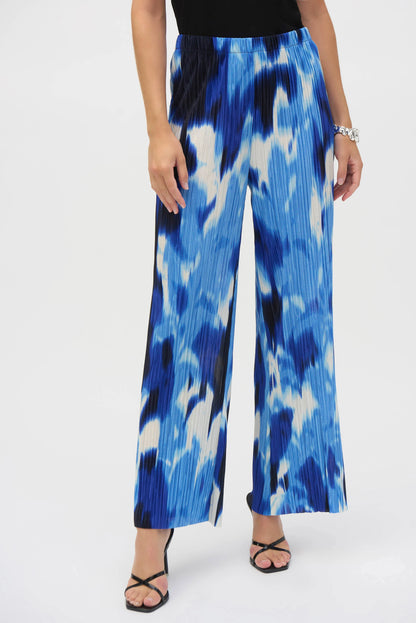 Pleated Novelty Tropical Print Wide Leg Pants 252138
