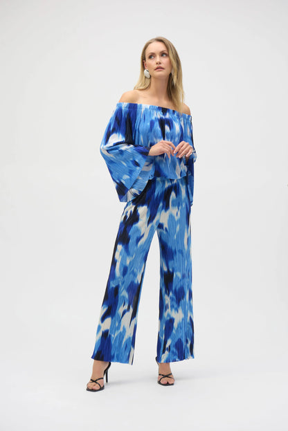 Pleated Novelty Tropical Print Off-Shoulder Top 252227