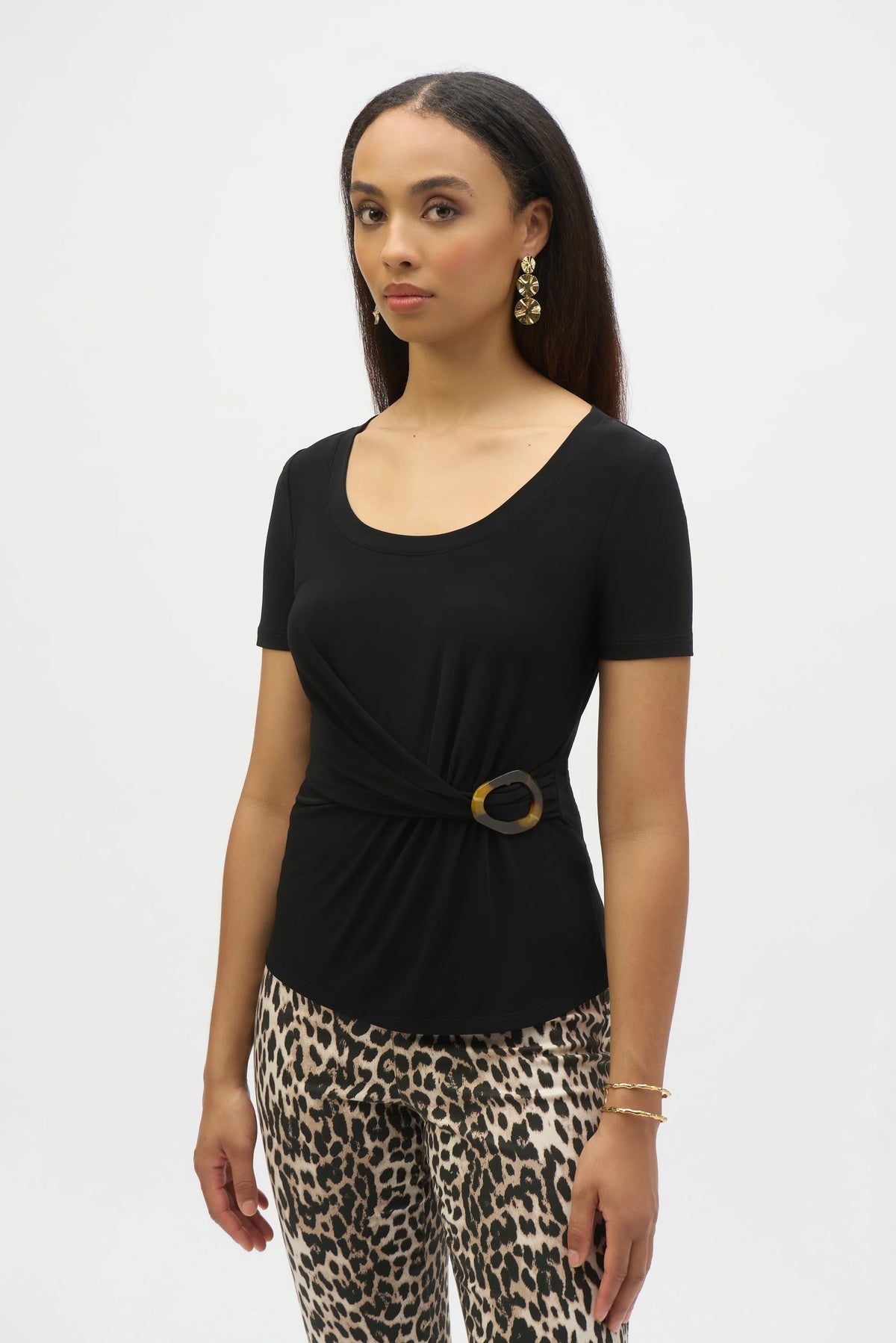 Silky Knit Fitted Top W/Buckle Detail 252230