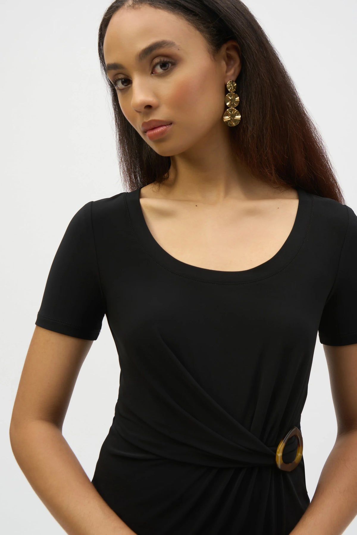 Silky Knit Fitted Top W/Buckle Detail 252230