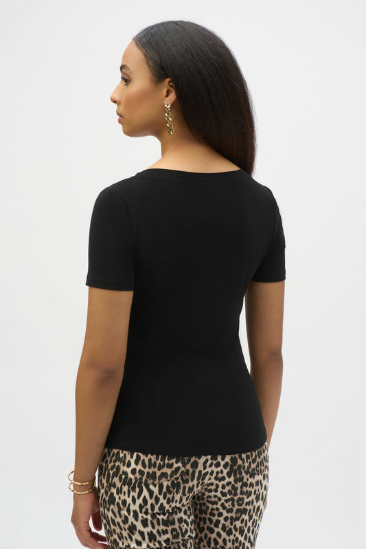 Silky Knit Fitted Top W/Buckle Detail 252230