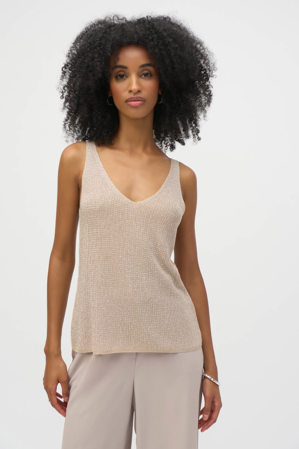 Metallic Knitted Camisole W/Rhinestones T 252915