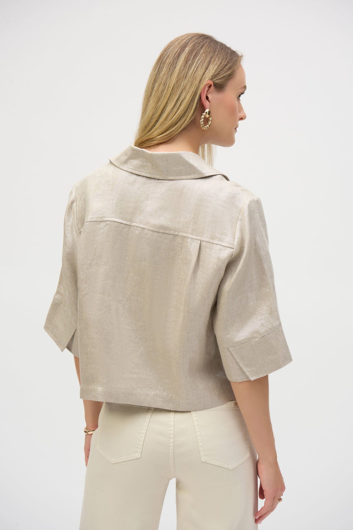 Foiled Linen Blend Short Sleeve Boxy Jacket T 252921