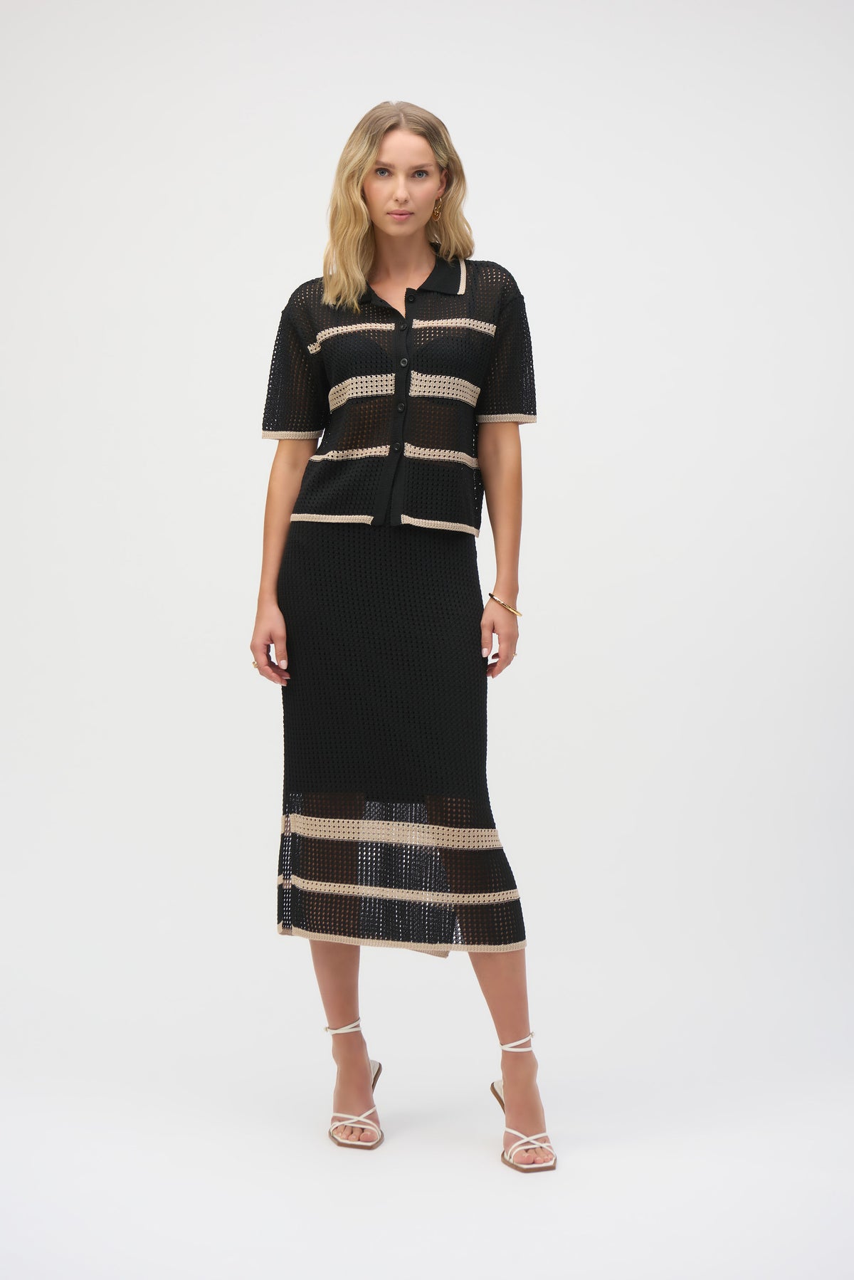 Sweater Knit Open Stitch Stripe Cover Up 252924