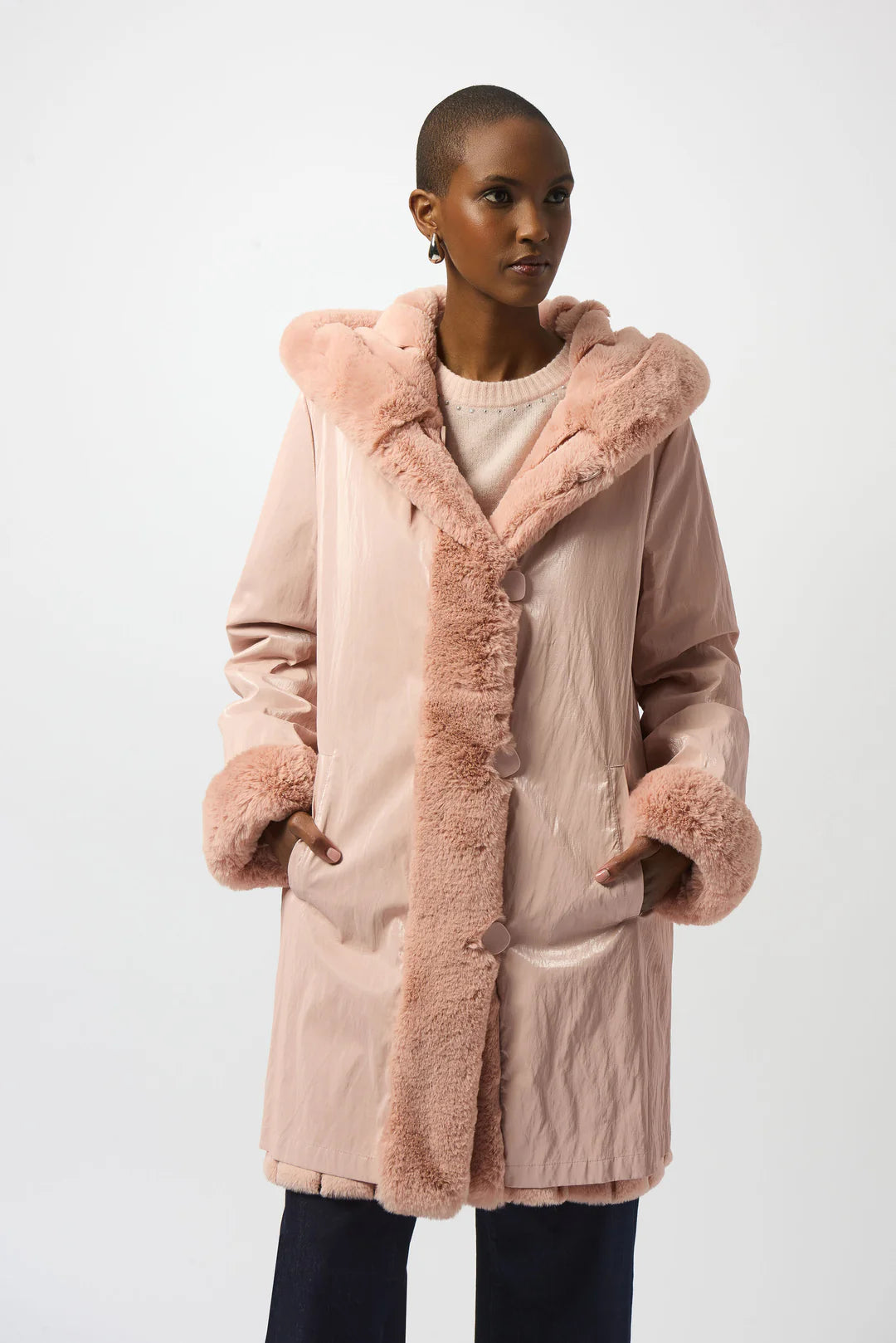 Faux Fur Reversible Hooded Coat 253926