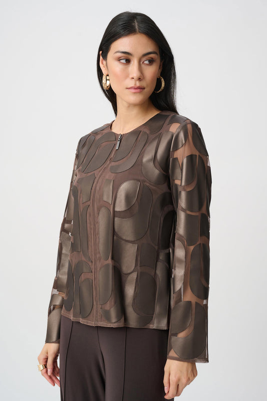 Leatherette And Mesh Embroidered Jacket 263964