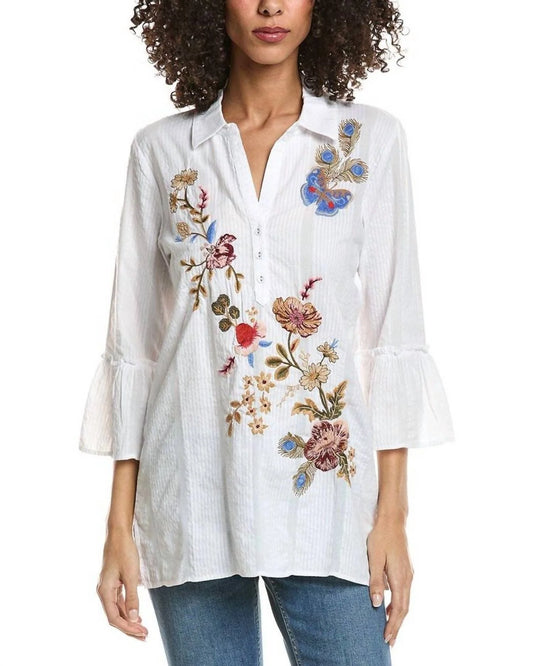 Ruffle Sleeve Henley Tunic-Florrie W22625-6