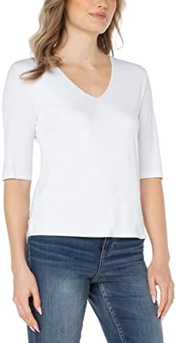 Double Layer V Neck 1/2 Sleeve Rib Knit Top