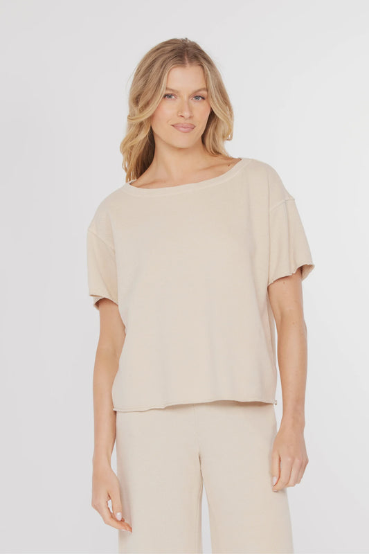 Elbow Sleeve Boatneck Boxy Top 41G-A4505