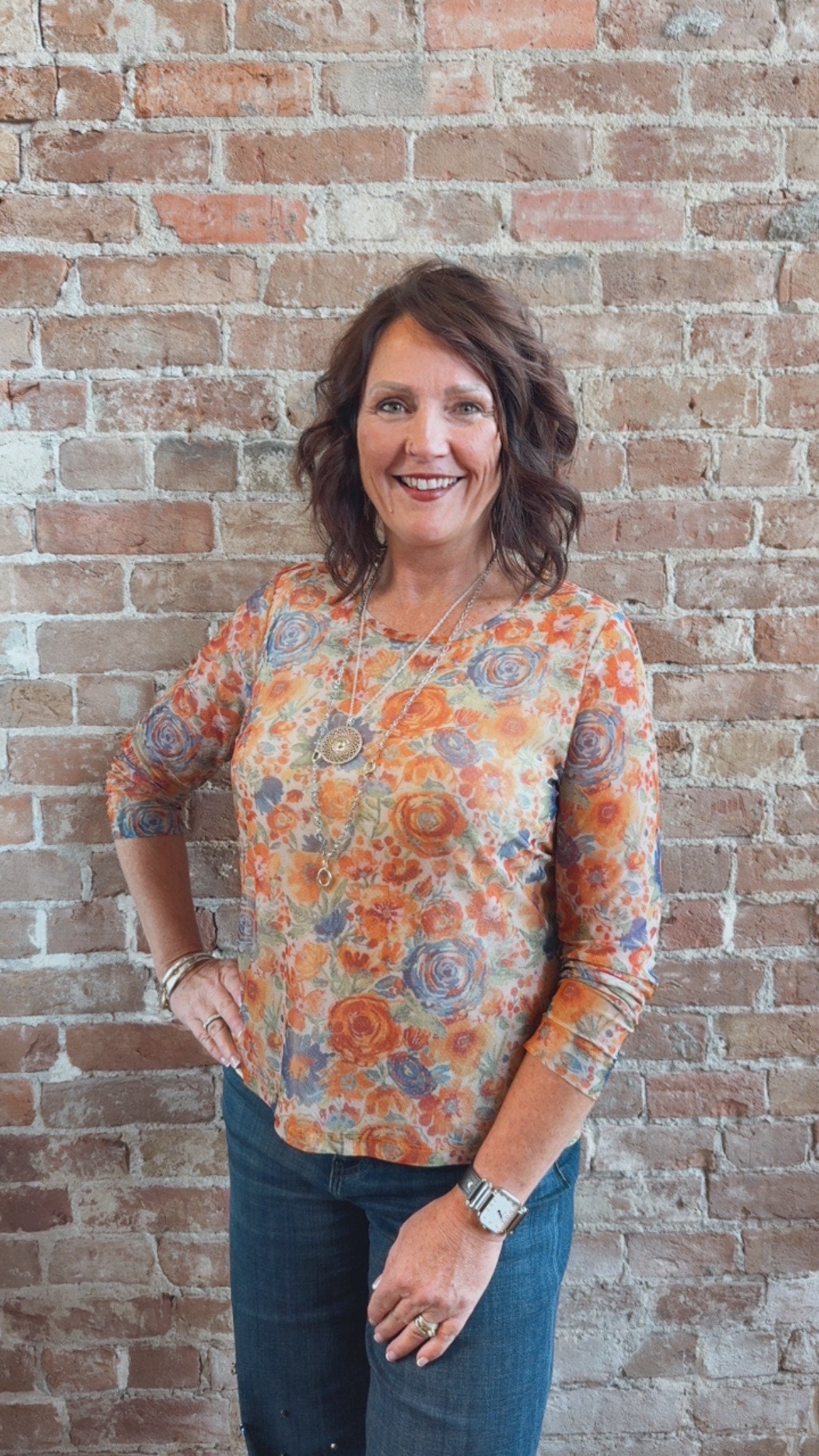 Printed Mesh L/S Top 194593