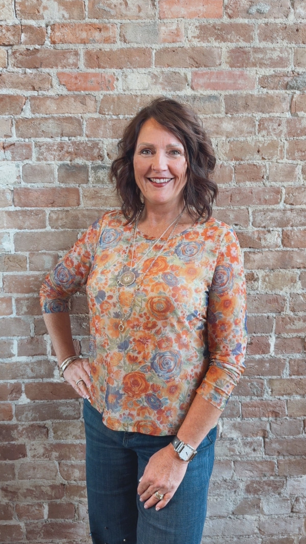 Printed Mesh L/S Top 194593