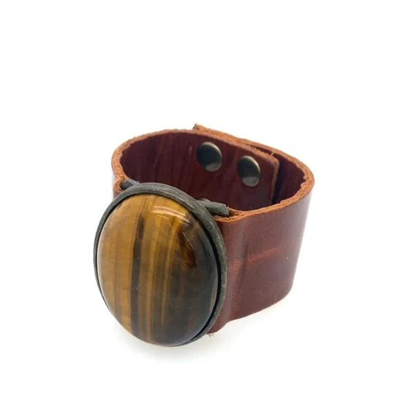 Single Oval Cabochon Leather Bracelet