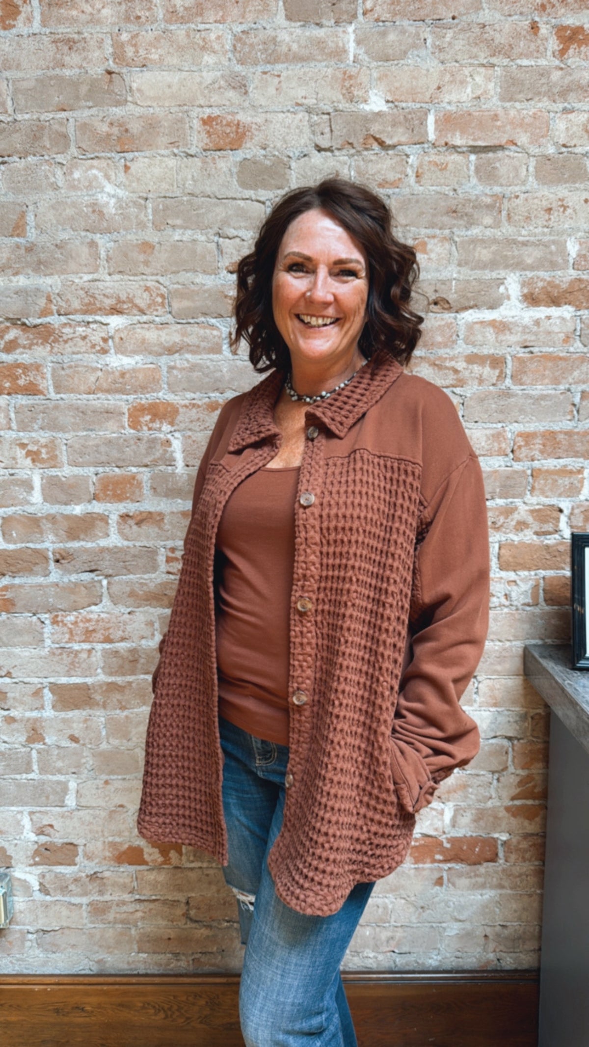 L/S Mixed Media Oversize Shirt 44F-L5201