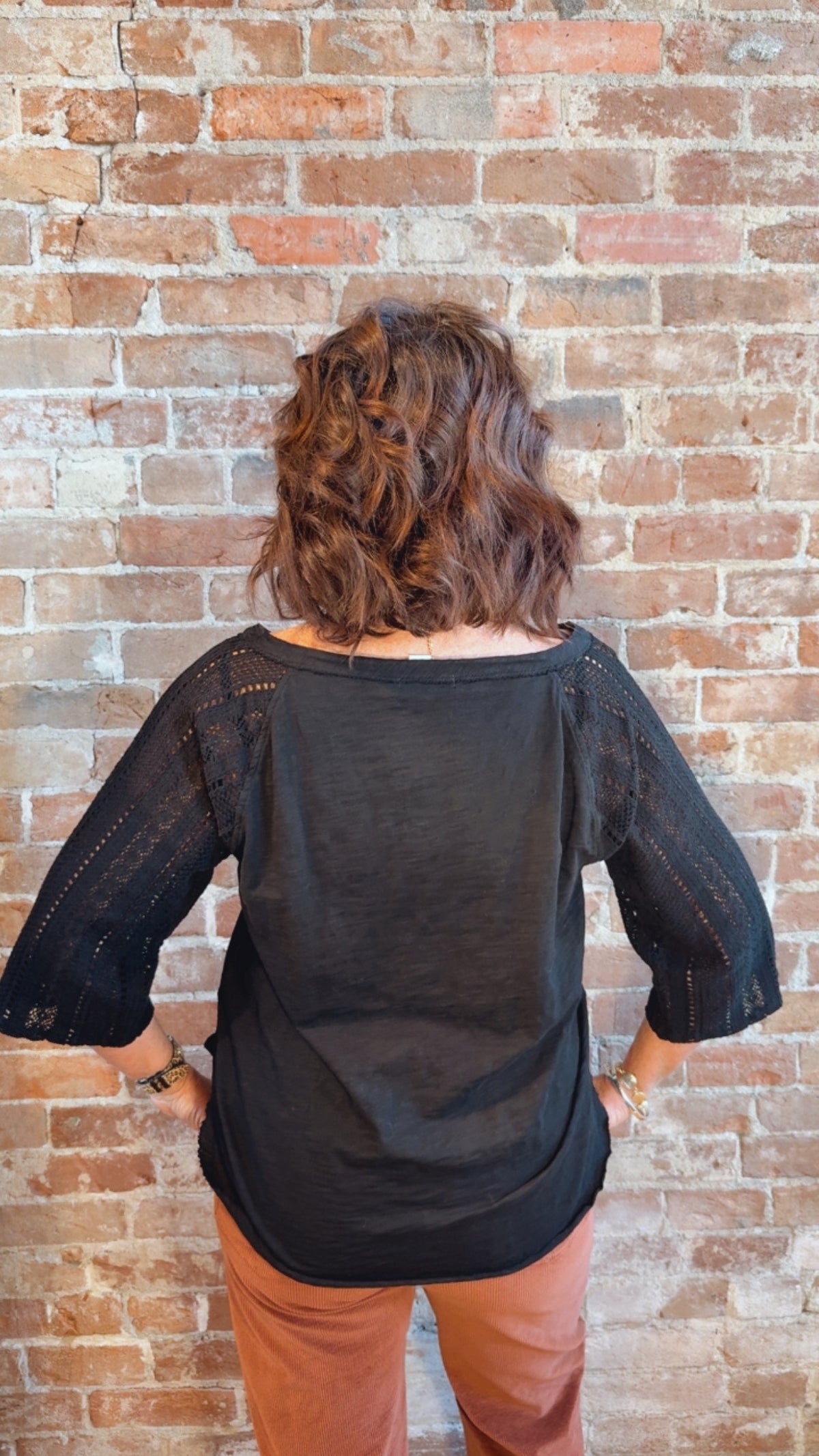 3/4 Lace Sleeve Boatneck Top 46F-A6049