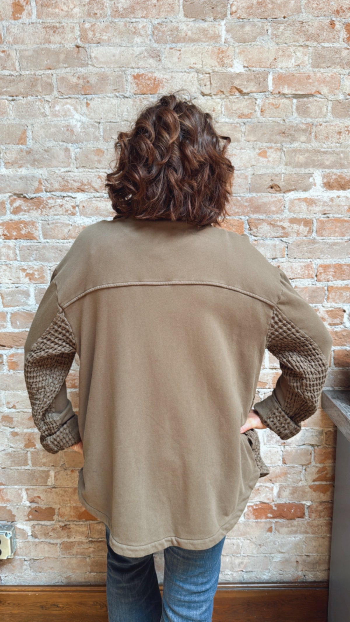 L/S Mixed Media Oversize Shirt 44F-L5201