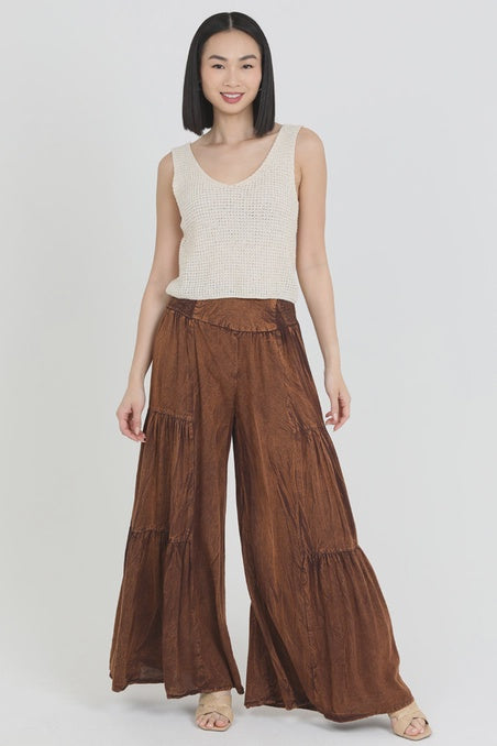 Smocked Waist Tiered Wide Leg Pant