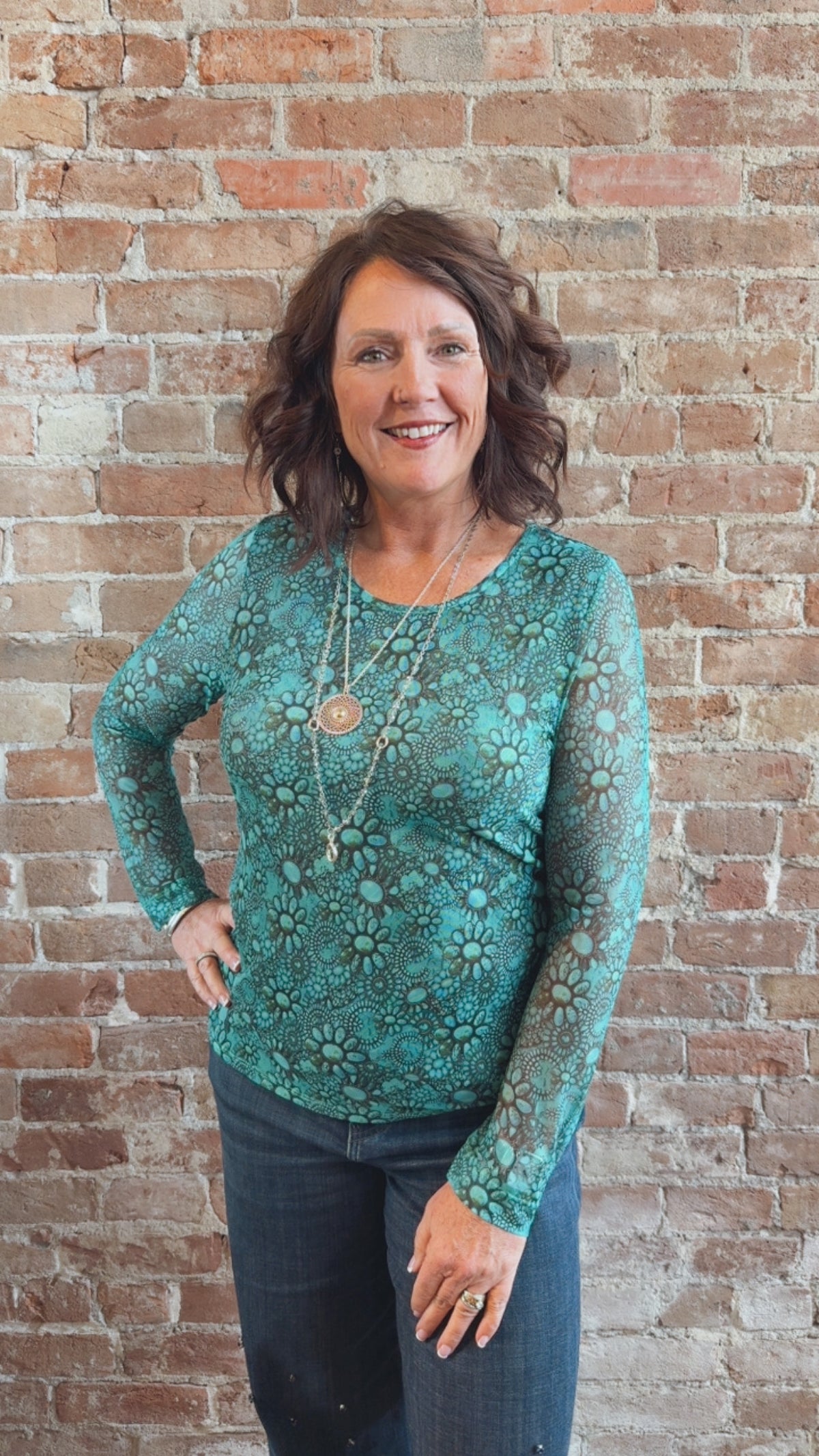 Printed Mesh L/S Top 194593