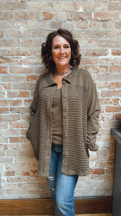 L/S Mixed Media Oversize Shirt 44F-L5201
