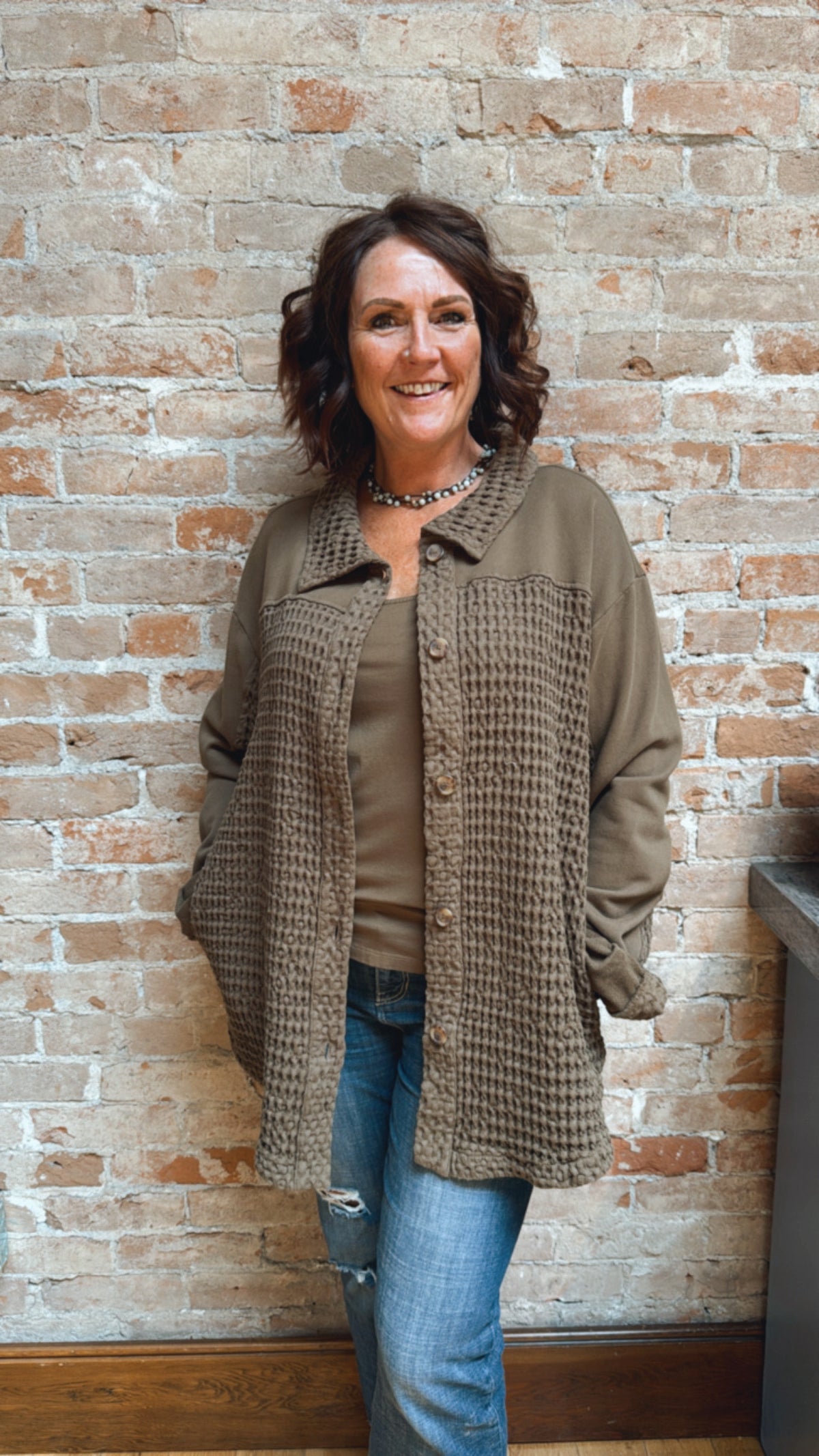 L/S Mixed Media Oversize Shirt 44F-L5201
