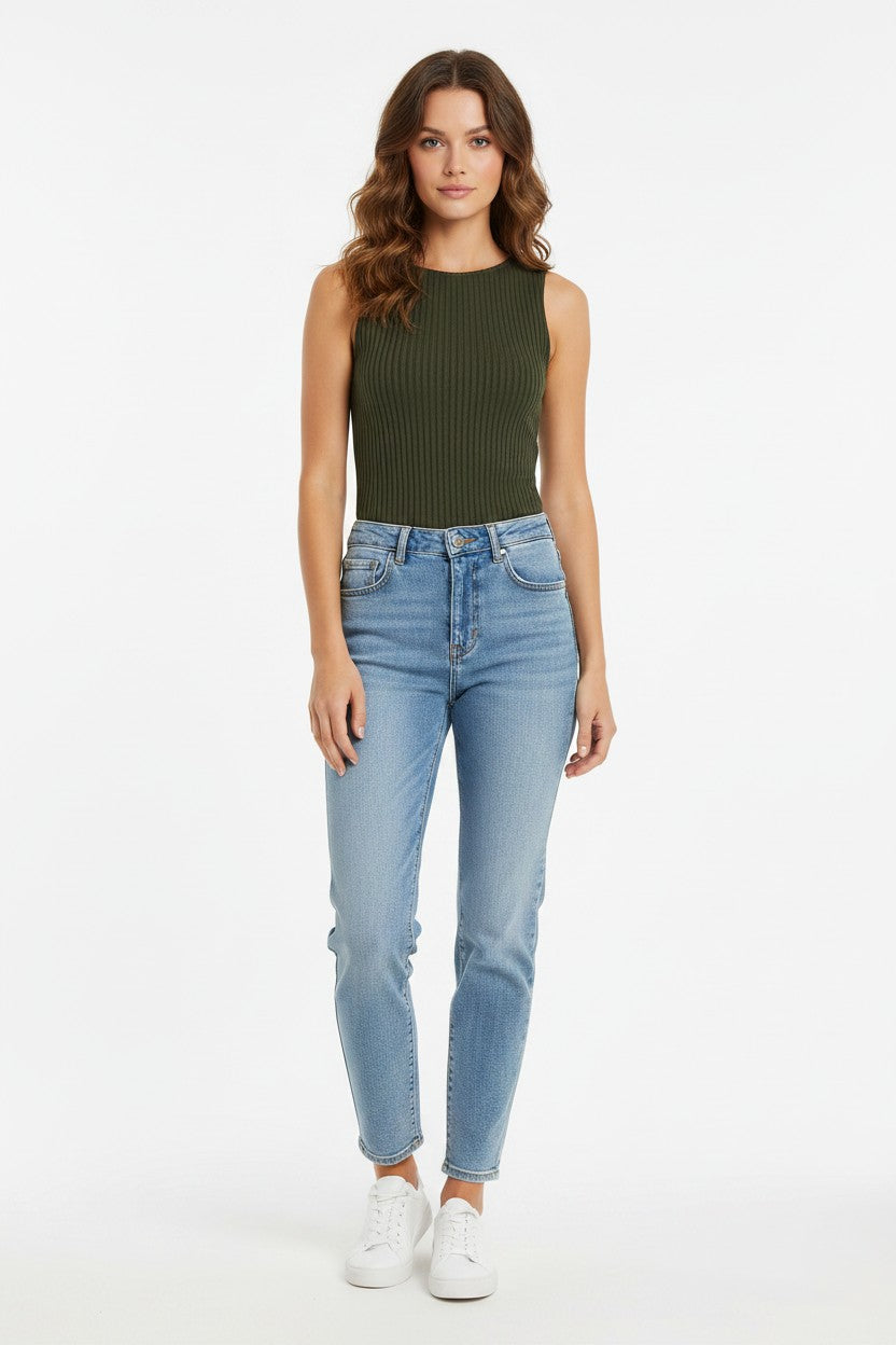 Sleeveless Boat Neck Ribbed Knit Top LM8747K61