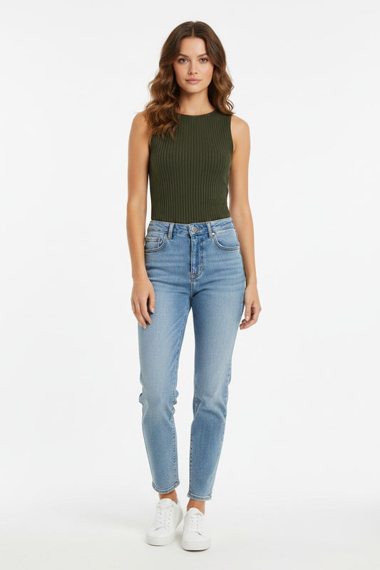 Sleeveless Boat Neck Ribbed Knit Top LM8747K61