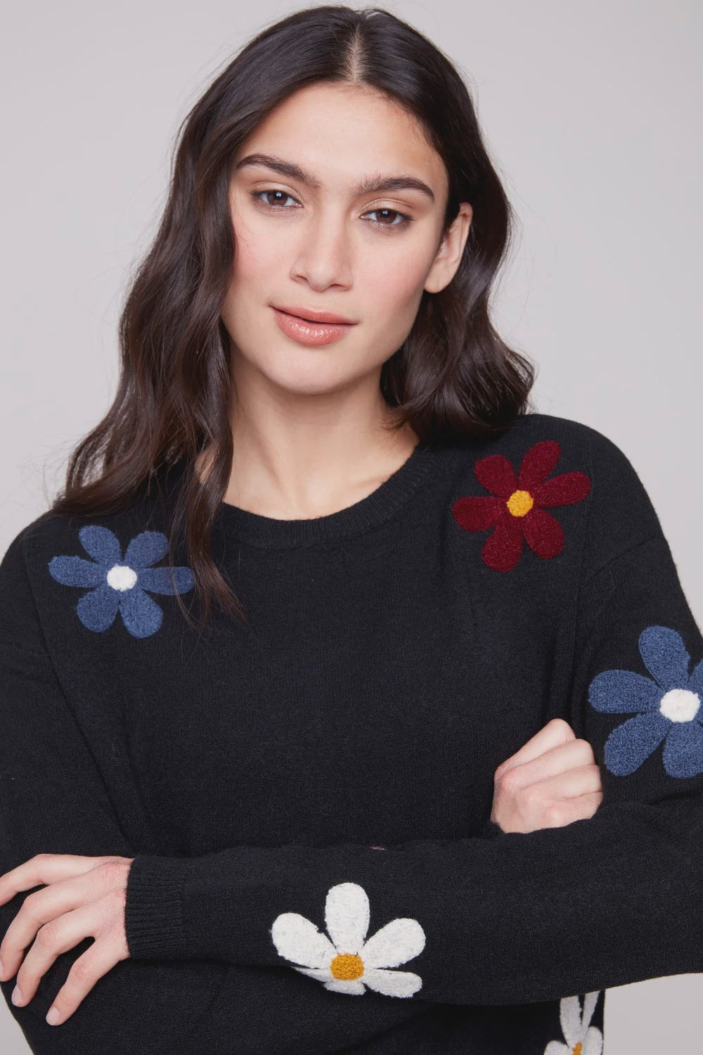 Super Plush Sweater W/Boucle Flowers C2829
