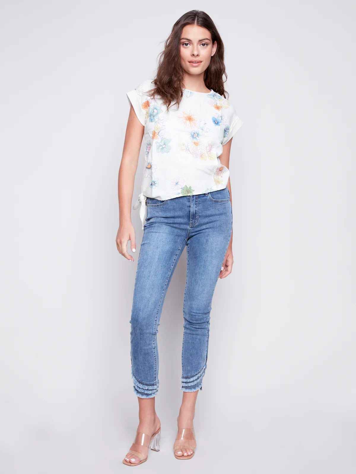 Printed Linen Knit Combo Top