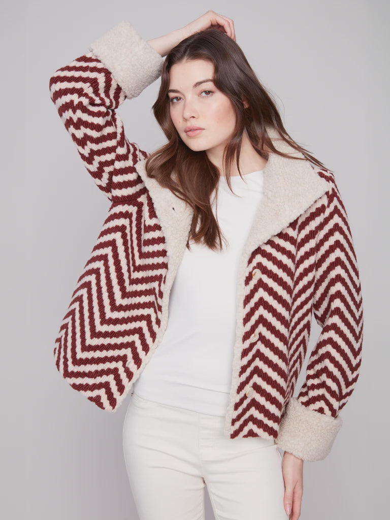 Chevron Boucle Short Jacket W/Sherpa Trim C6379