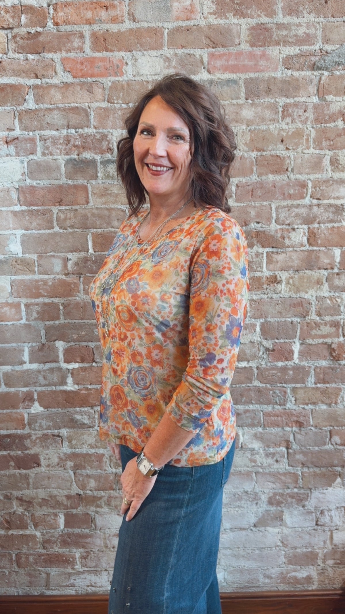 Printed Mesh L/S Top 194593